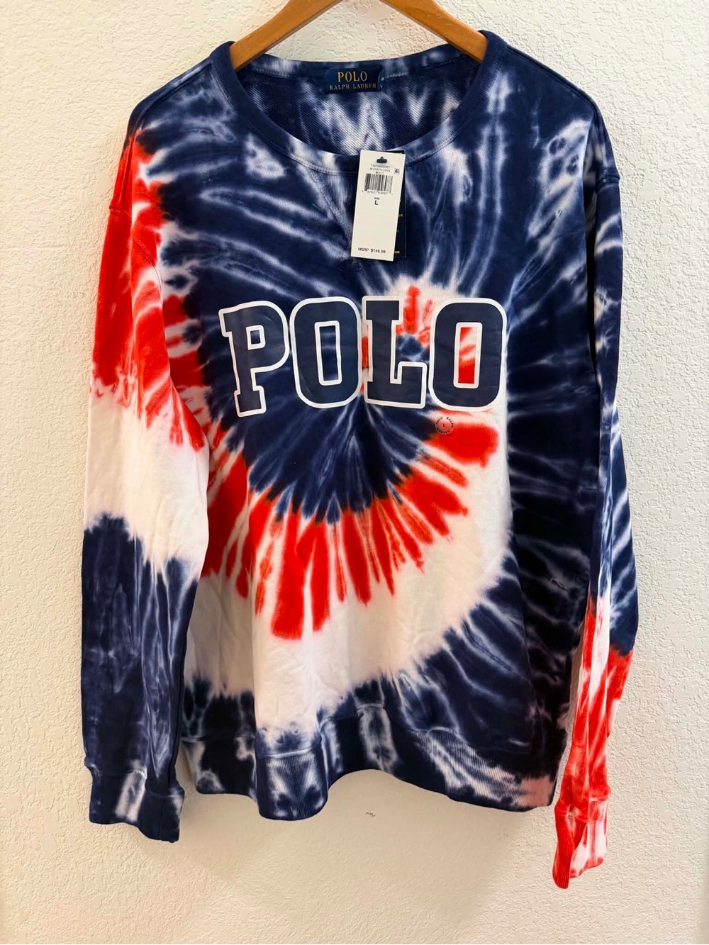 Polo by Ralph Lauren Red Navy White Tie-Dye Long Sleeve Sweatshirt